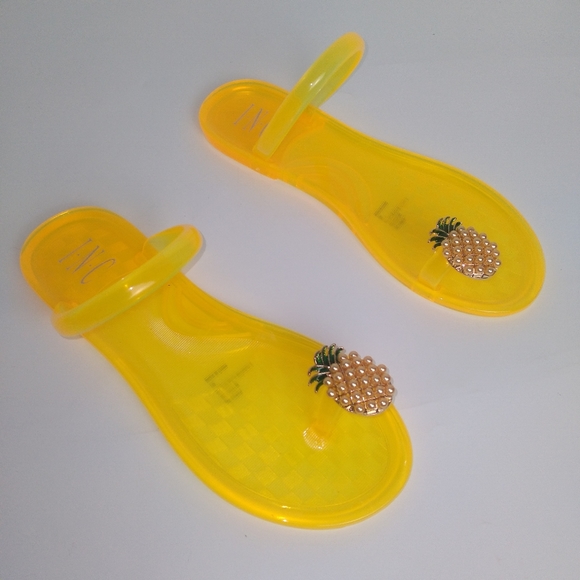 INC International Concepts Shoes - INC Pineapple Pearl Cluster Toe-Ring Yellow Jelly Sandals New